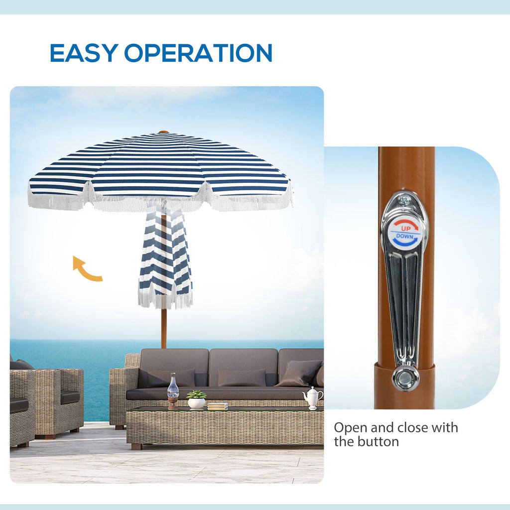Outsunny 7x7ft Blue Fringe Patio Umbrella With Tilt And Vent