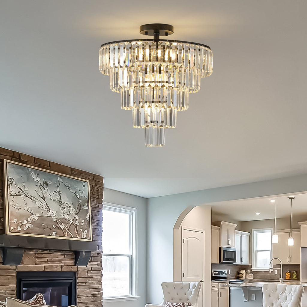 Novara 20 Inch Premium Black Crystal Flush Mount Ceiling Light