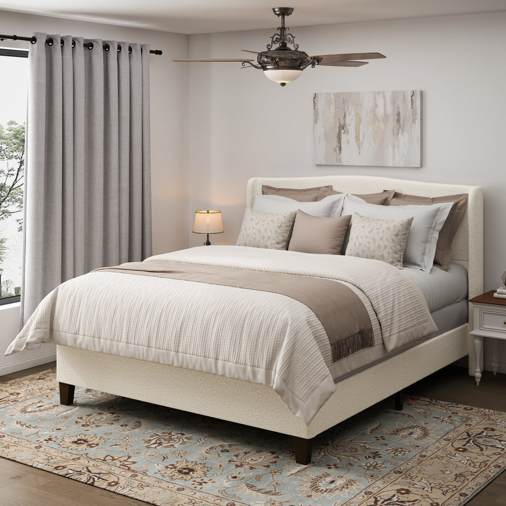 Novara Plush King Bed Frame With Teddy Velvet Upholstery