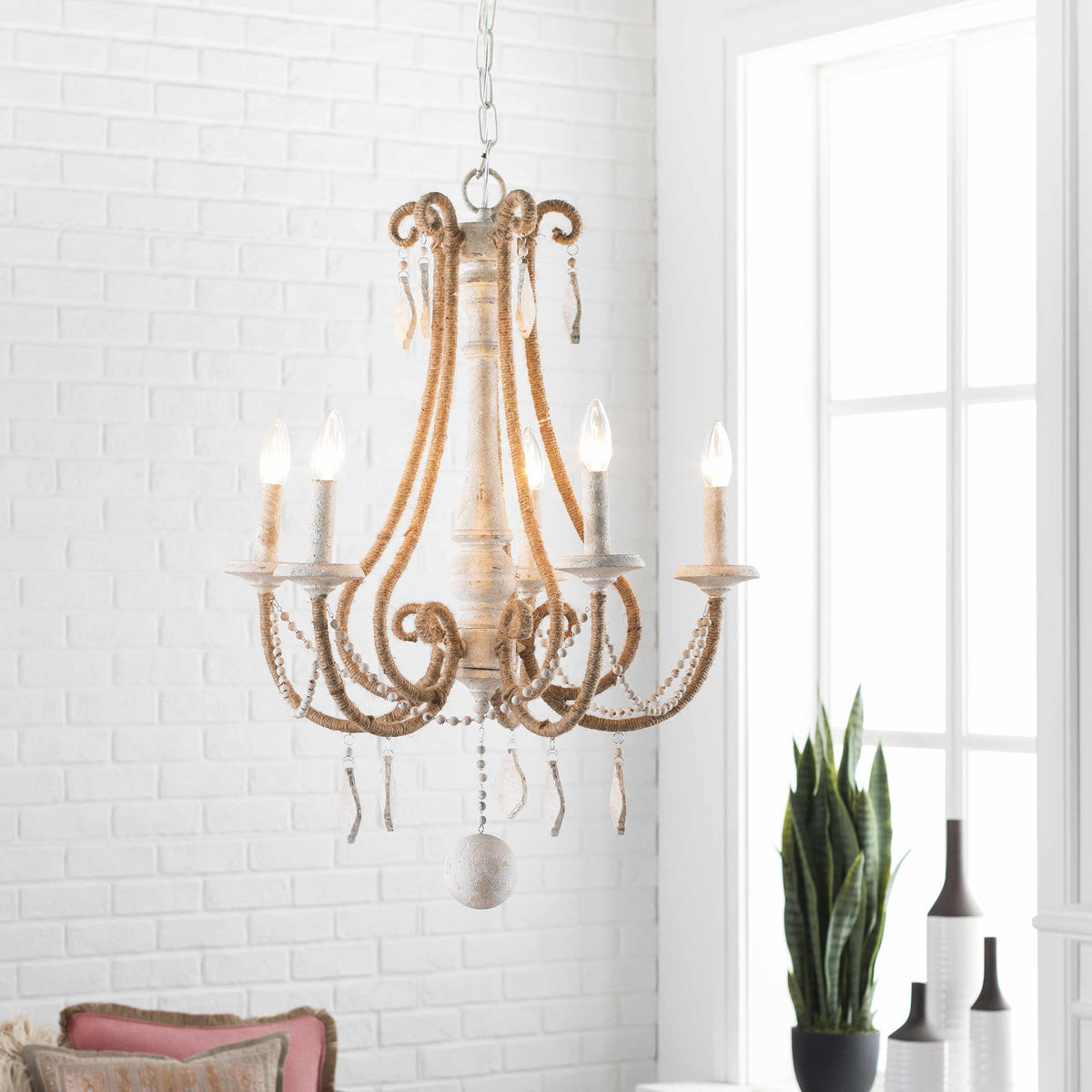 Marlowe Canoe Ivory Ceiling Light Crafted From Iron And Hemp
