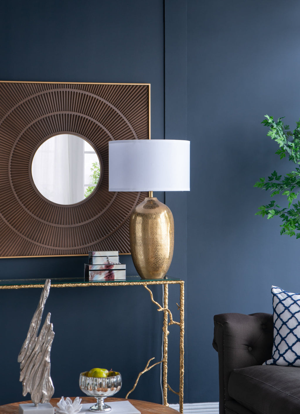 Aurelia Gold Aluminum Table Lamp With White Drum Shade 18X31