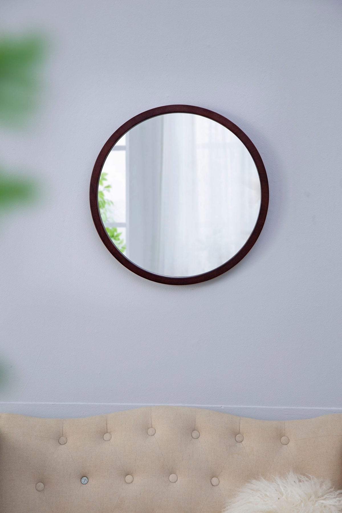NobleFrame Dark Brown Round Wall Mirror Elegant Wood Frame