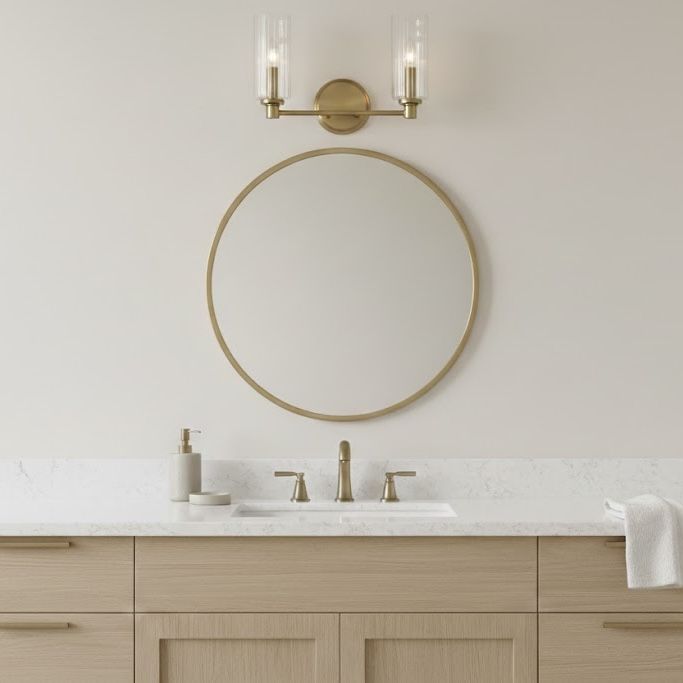 Regal Double Light Vanity In Antique Brass With Clear Ribbed Satin
