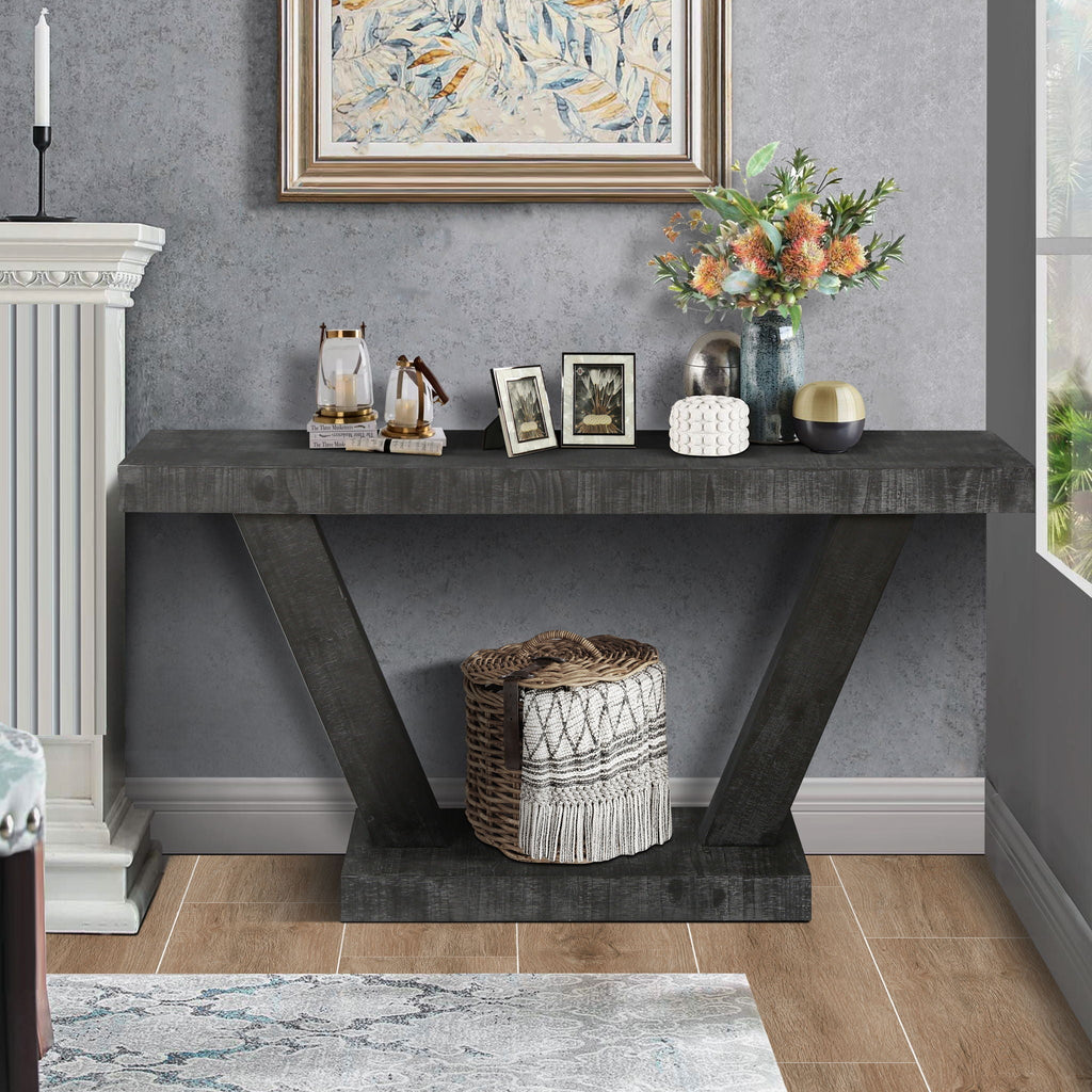 HeritageWood Distressed Double Tier Entryway Storage Bench