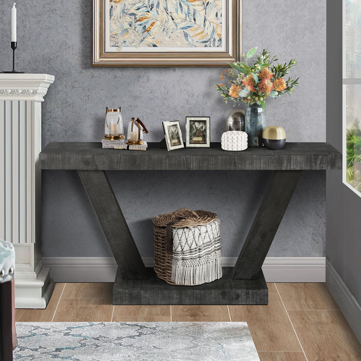 HeritageWood Distressed Double Tier Entryway Storage Bench