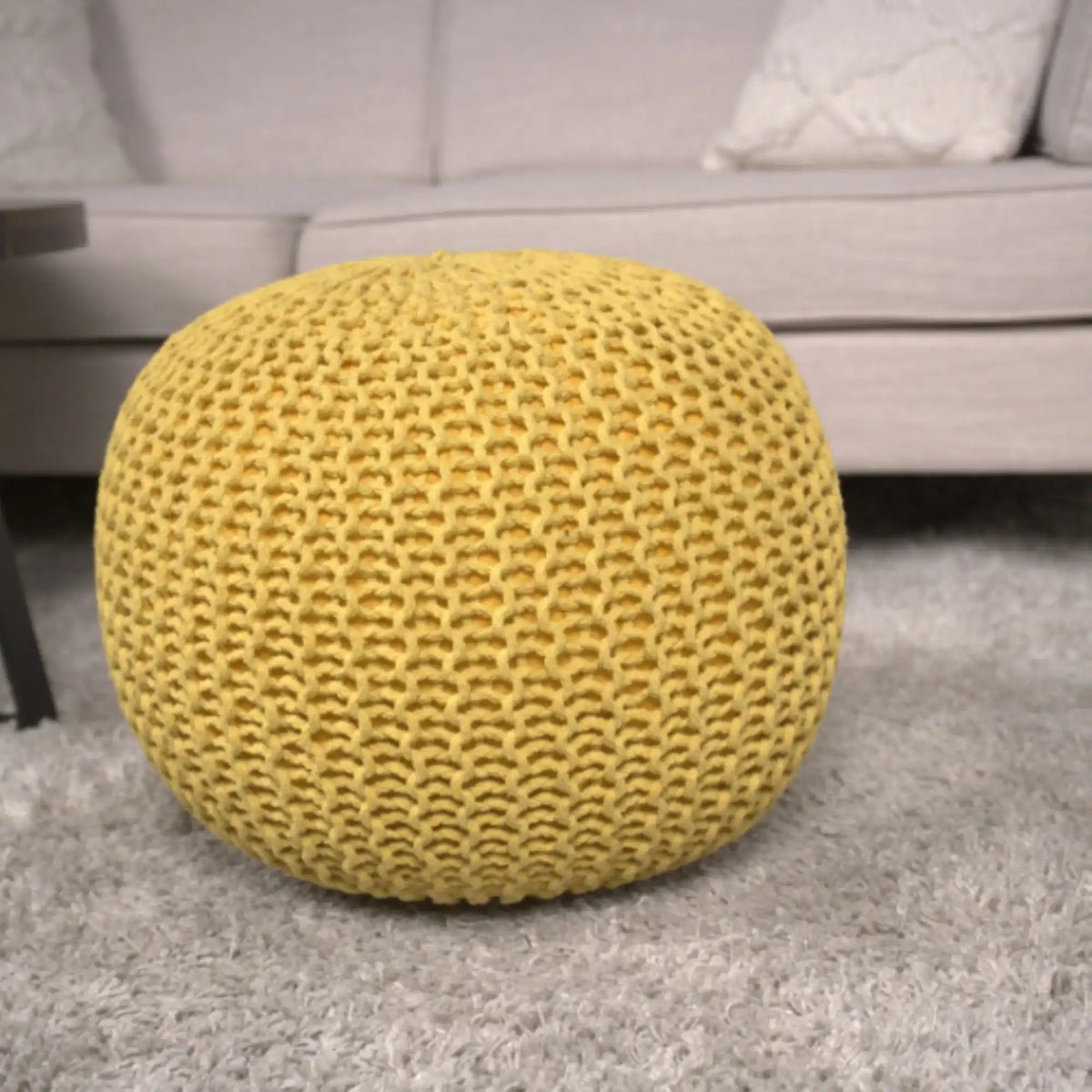 Luma Living Bordeaux Knitted Cotton Round Pouf Ottoman