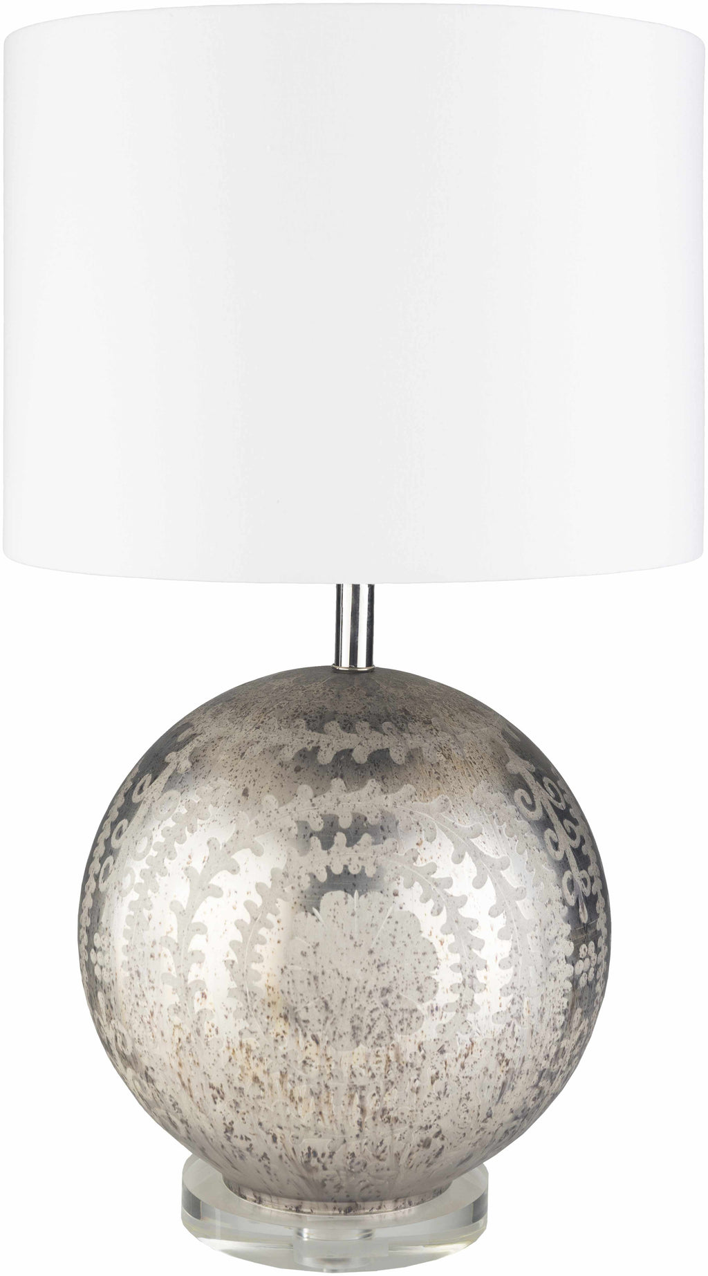 Greece Silver Glass Table Lamp With Crisp White Linen Shade