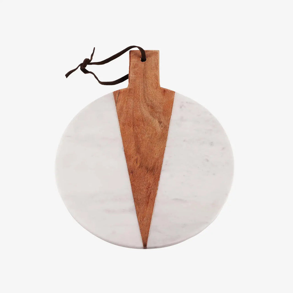 Cupid Round Marble And Wood Serving Platter With Felt Base