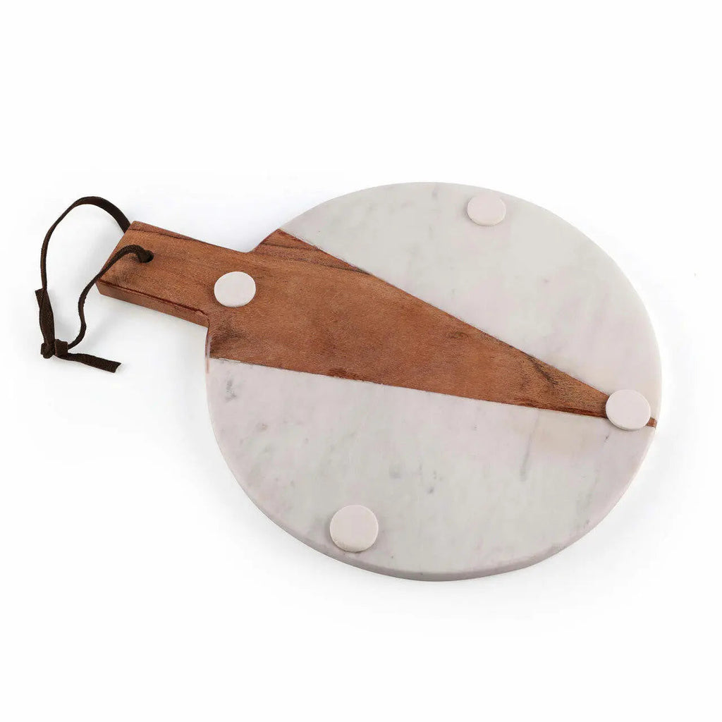 Cupid Round Marble And Wood Serving Platter With Felt Base