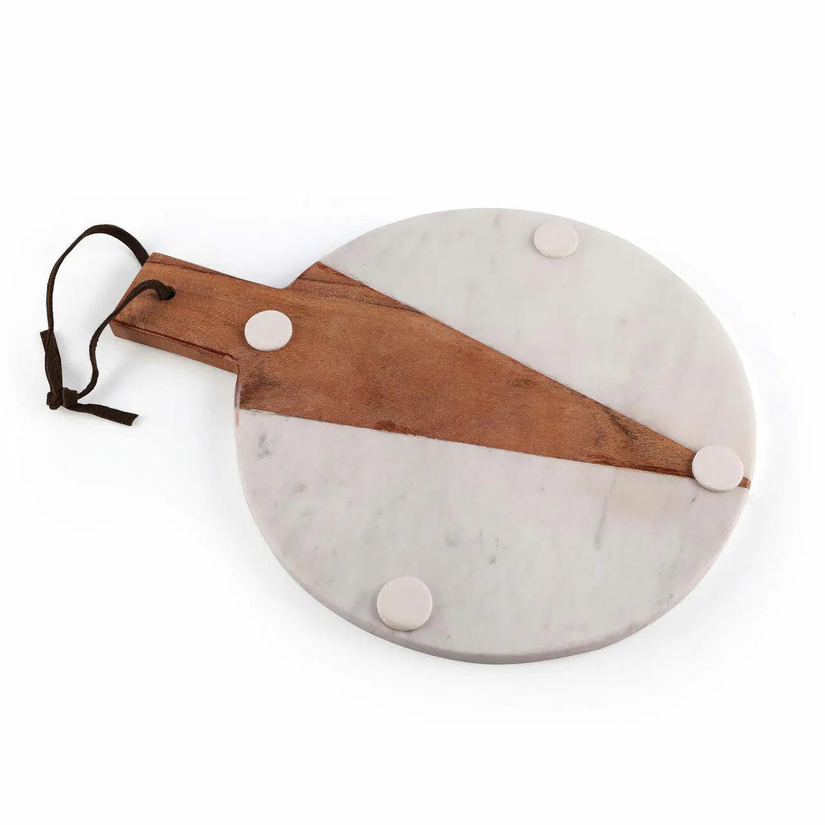 Cupid Round Marble And Wood Serving Platter With Felt Base