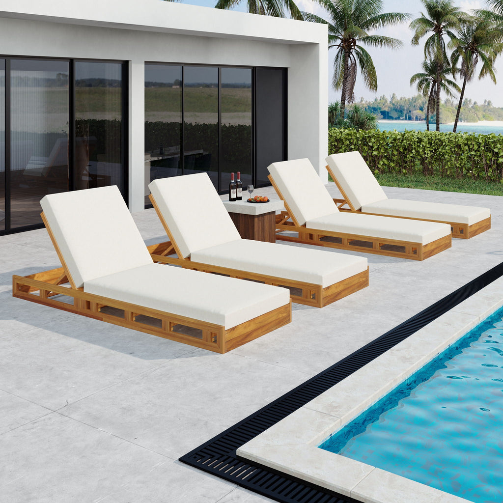 Aura Acacia Lounge Chaise With Water Resistant Cushion, Cream