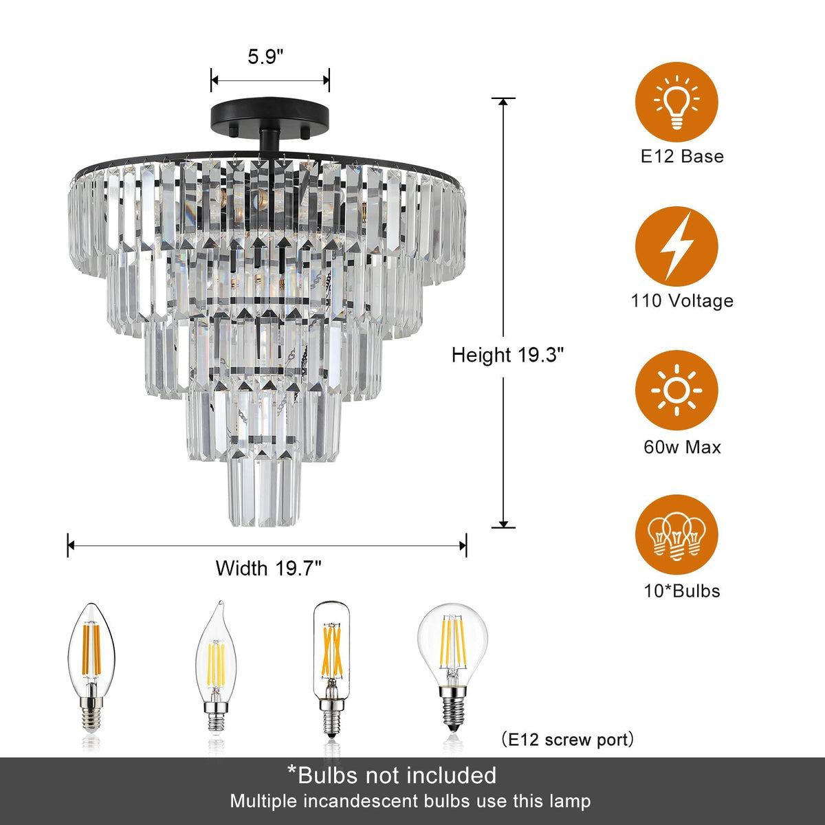 Novara 20 Inch Premium Black Crystal Flush Mount Ceiling Light