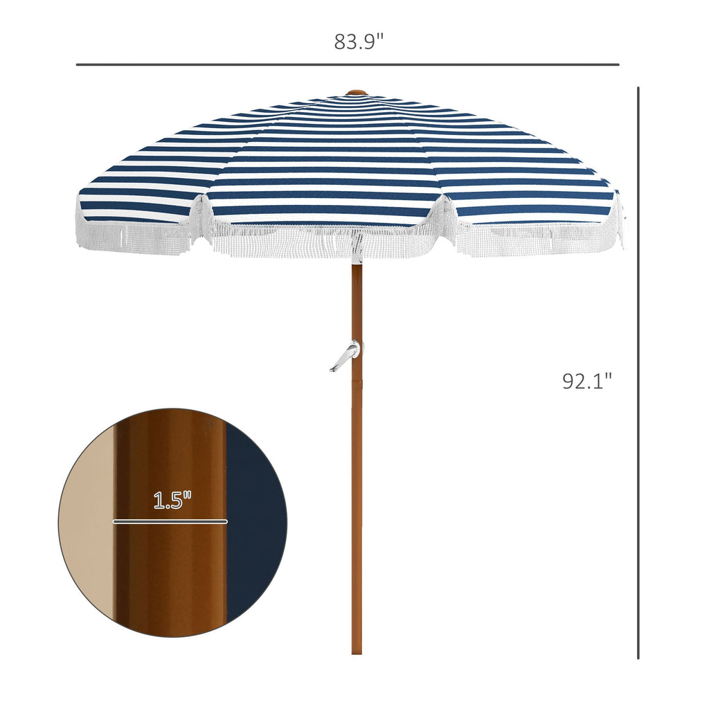 Outsunny 7x7ft Blue Fringe Patio Umbrella With Tilt And Vent