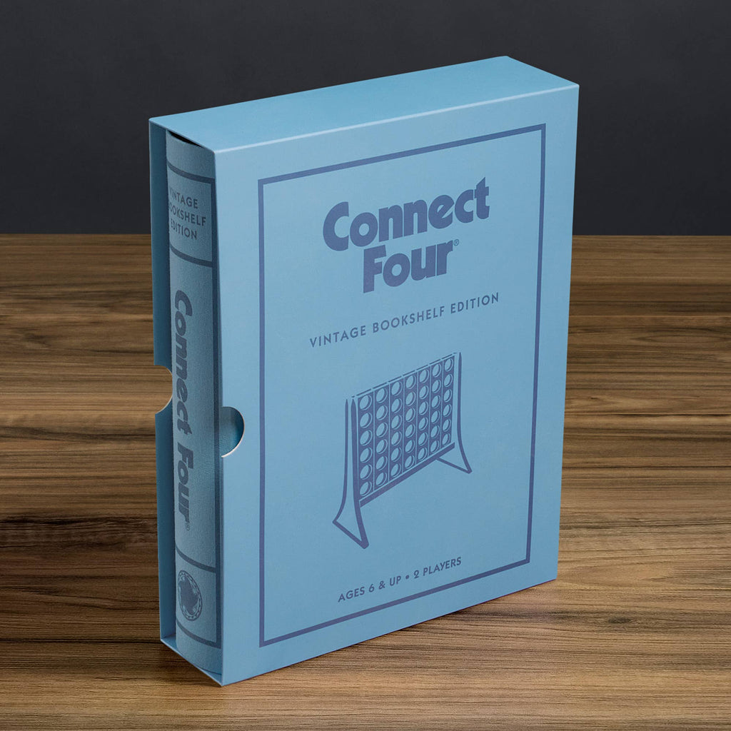 Connect 4 Vintage Bookshelf Board Game Featuring Smart Storage