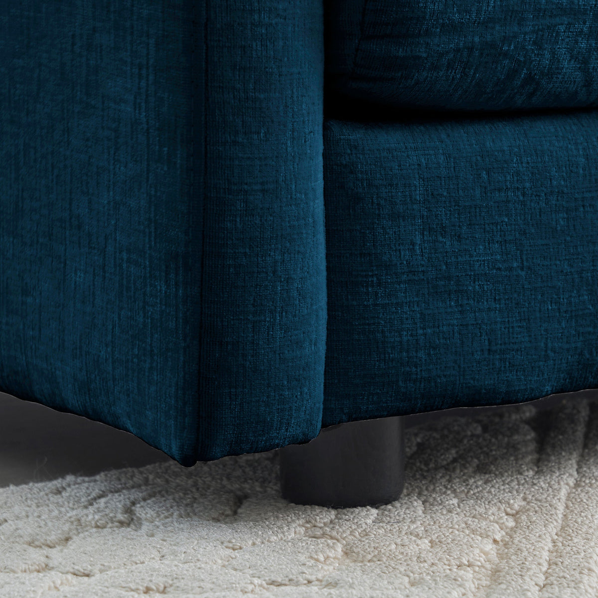 Comfy Deep Single Seat Sofa Upholstered Reading Armchair in Blue Chenille Fabric