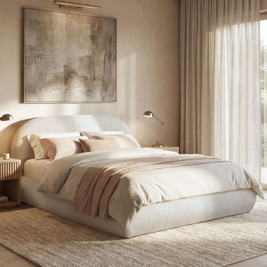 Archie Puffy Upholstered Platform Bed With Arch Headboard