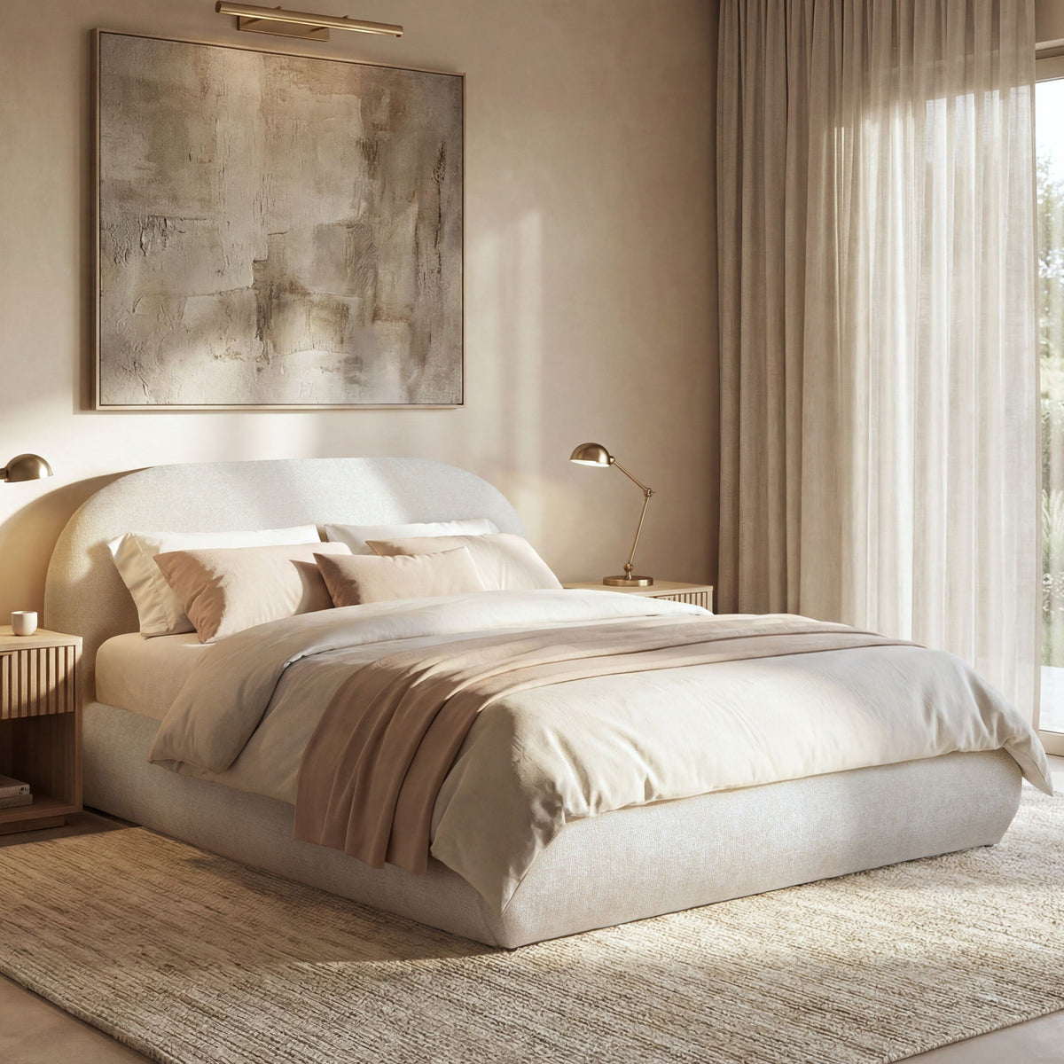 Archie Puffy Upholstered Platform Bed With Arch Headboard