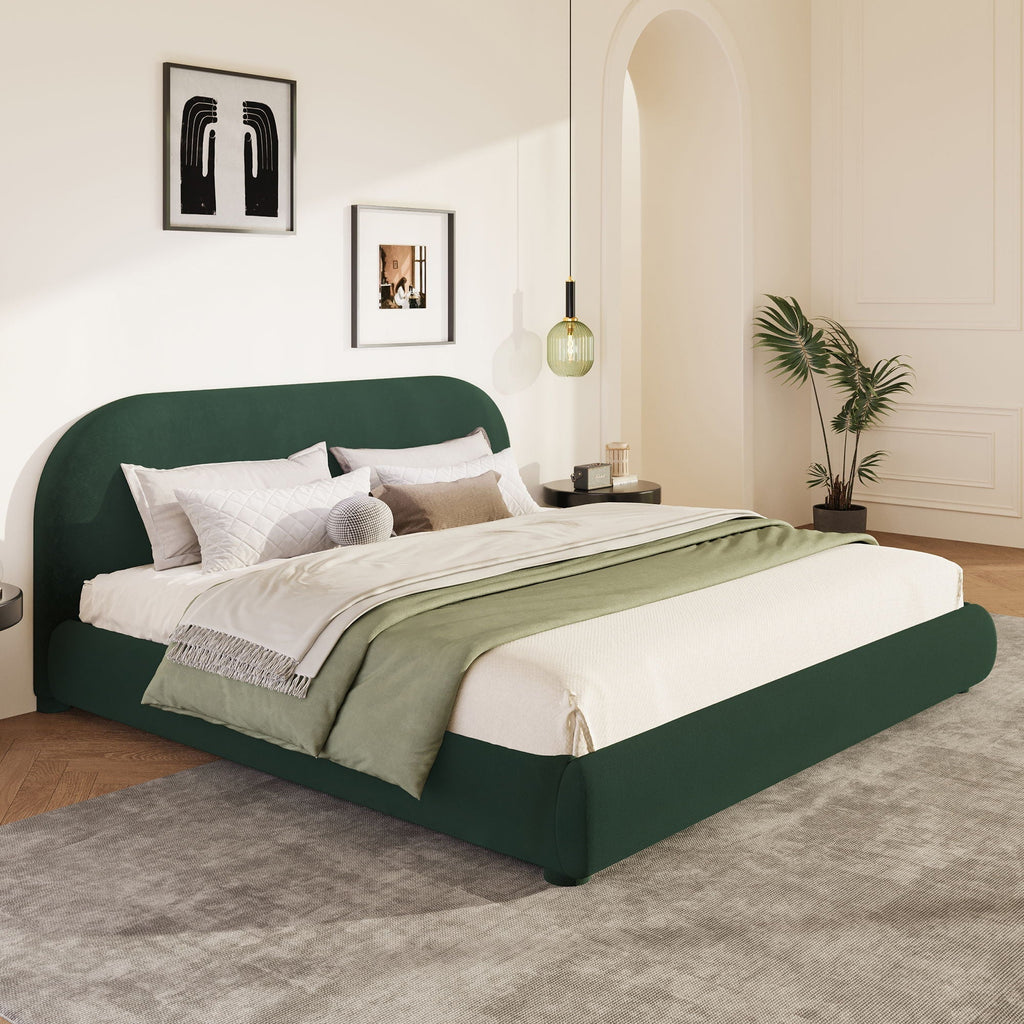 Aura Homes Granular Fabric Upholstered Bed With Curved Headboard