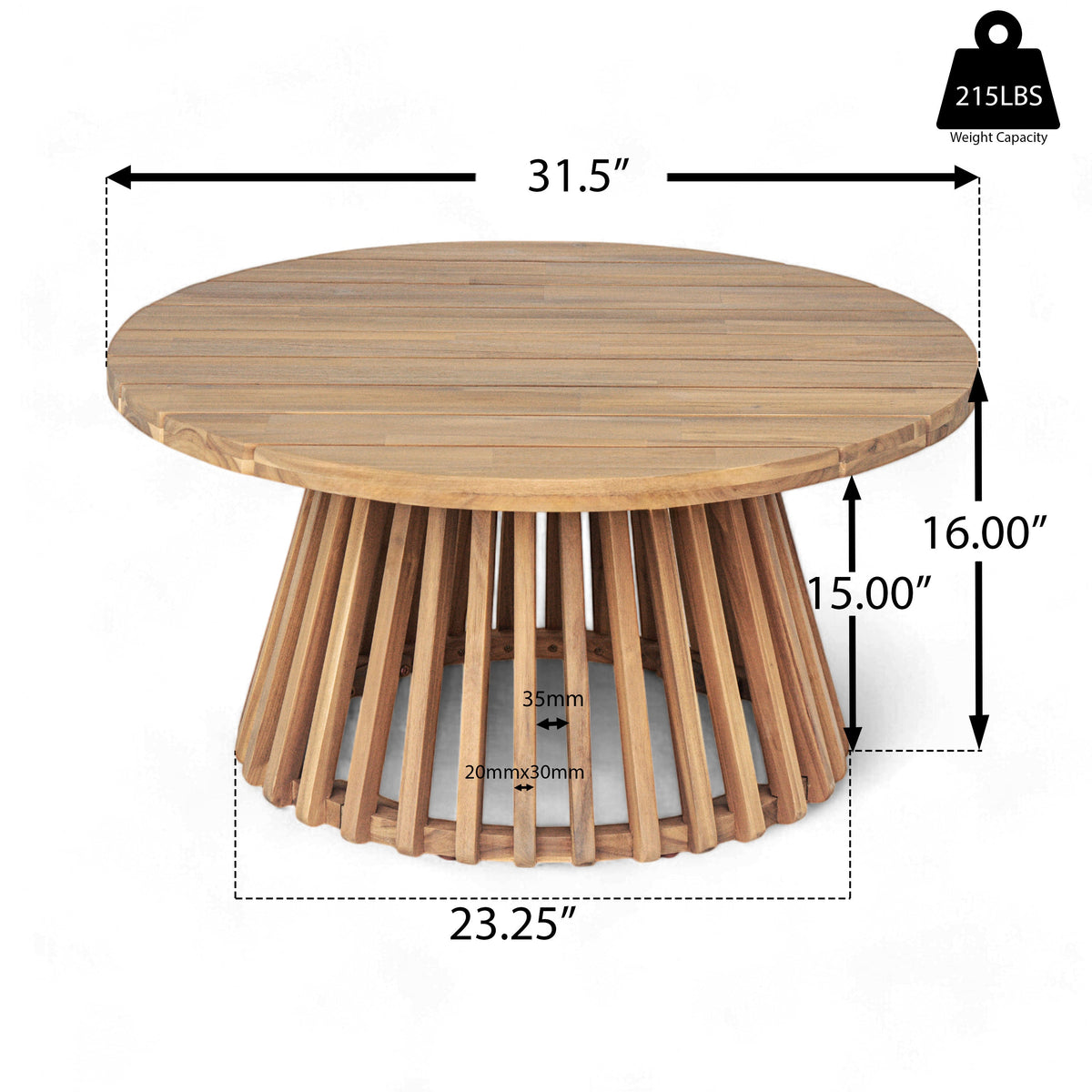 Aura Acacia Wood Patio Coffee Table With Layered Base