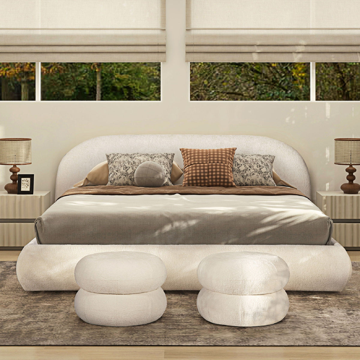 Archie Puffy Upholstered Platform Bed With Arch Headboard