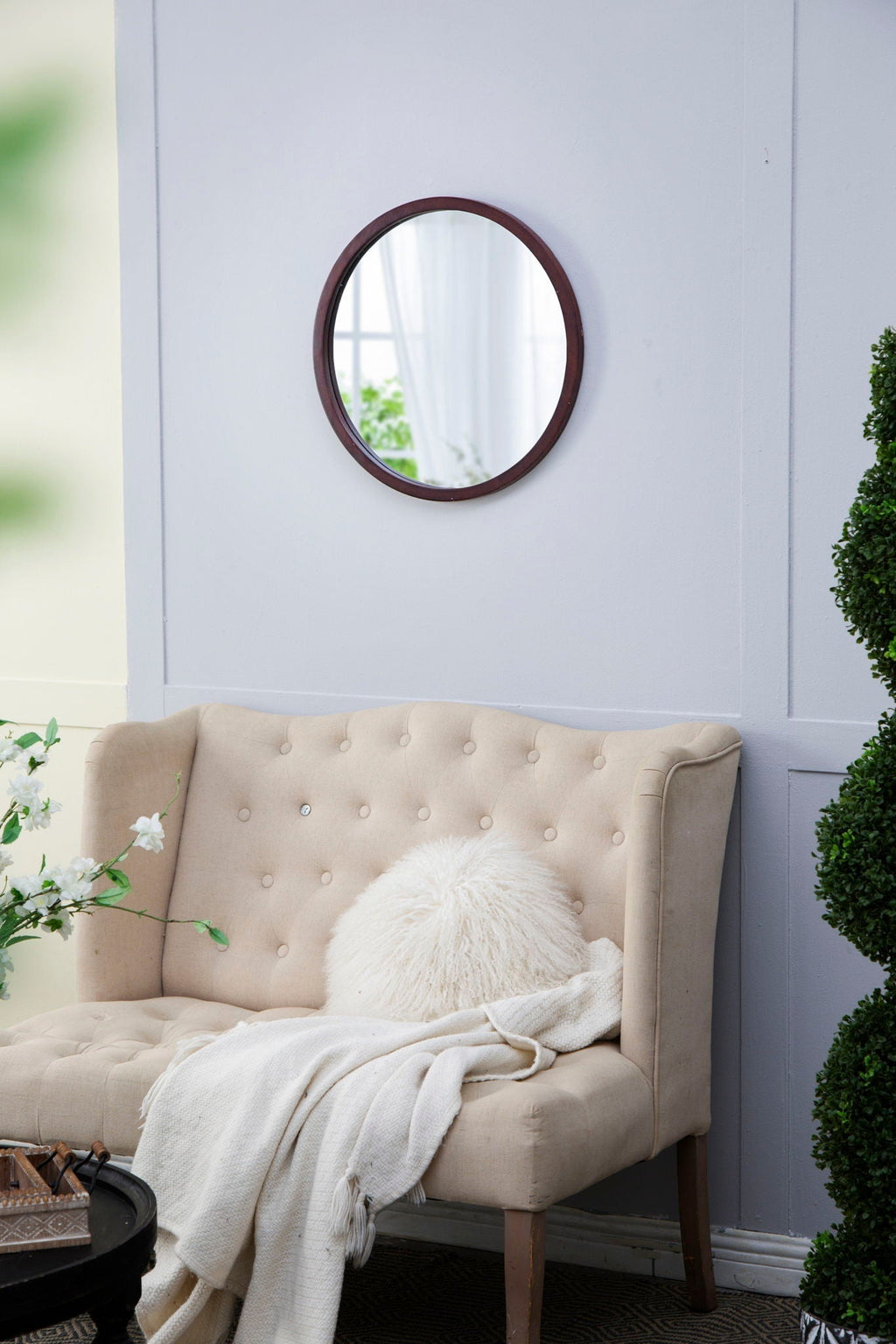 NobleFrame Dark Brown Round Wall Mirror Elegant Wood Frame