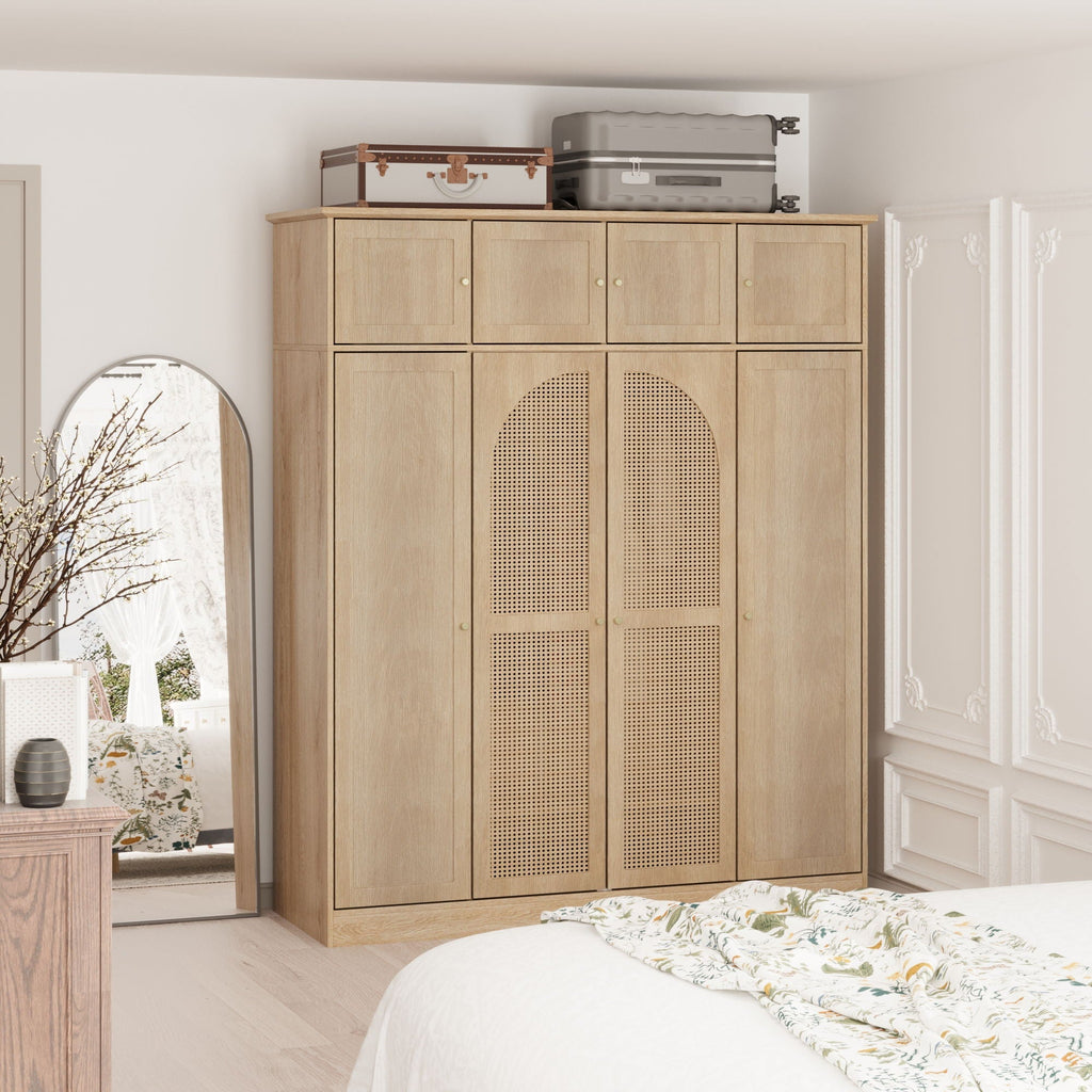 Aether 8-Door Rattan Accent Armoire With Adjustable Shelves