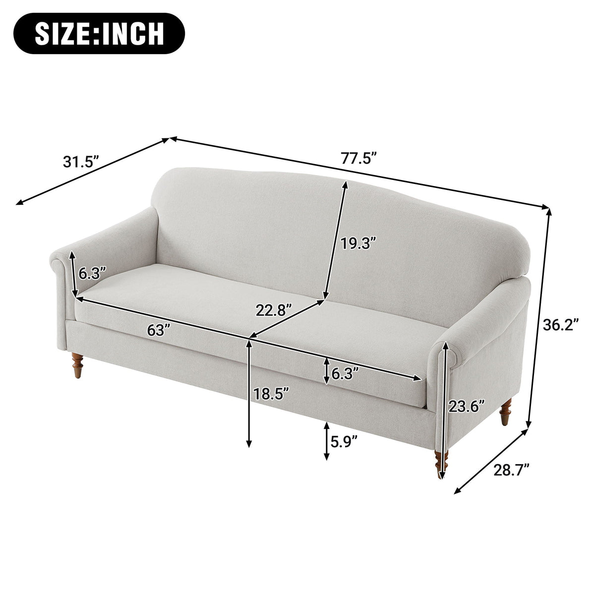 Vivara Two Seater Loveseat With Classic Rolled Arms Design