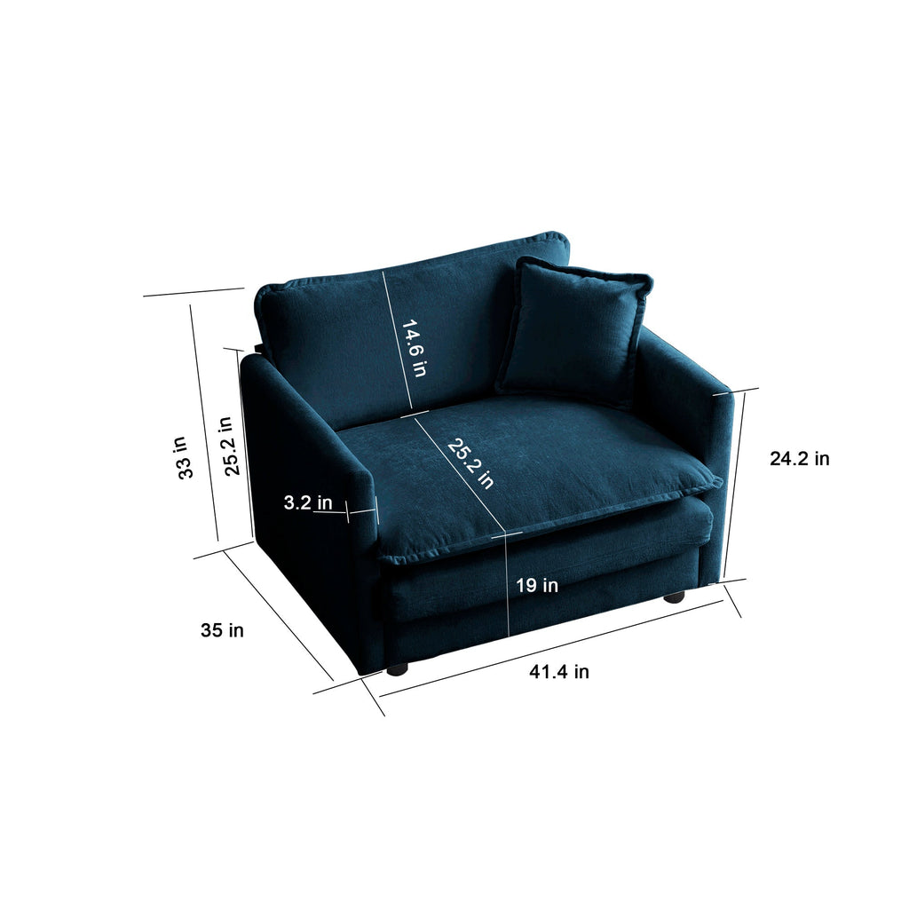 Accent Chair Set of 2, Blue Chenille Upholstered Armchairs