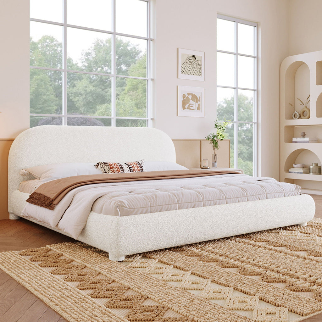 Aura Homes Granular Fabric Upholstered Bed With Curved Headboard