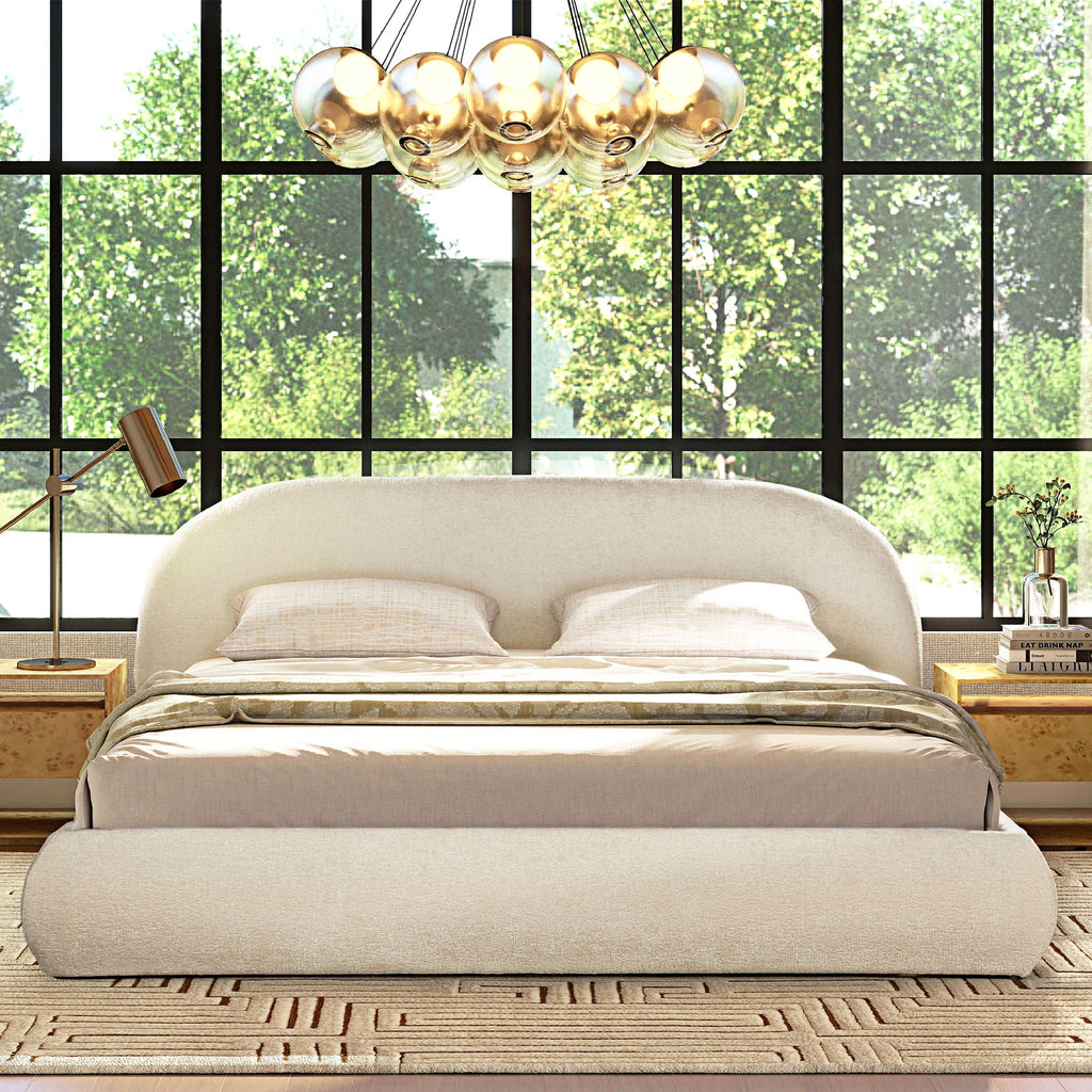 Archie Puffy Upholstered Platform Bed With Arch Headboard