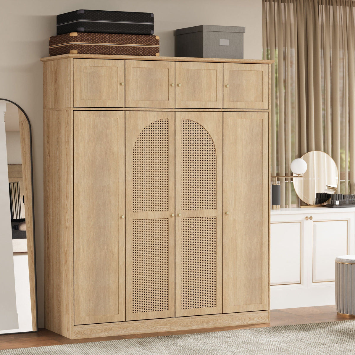Aether 8-Door Rattan Accent Armoire With Adjustable Shelves