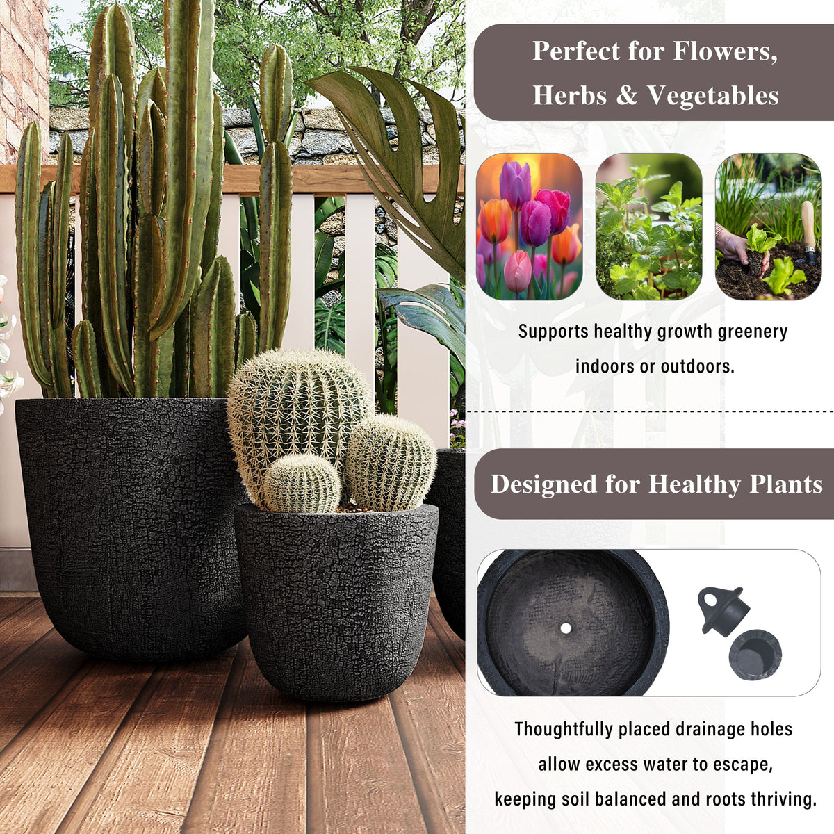U_STYLE Lightweight MGO Planter With Natural Stone Finish Set of 3