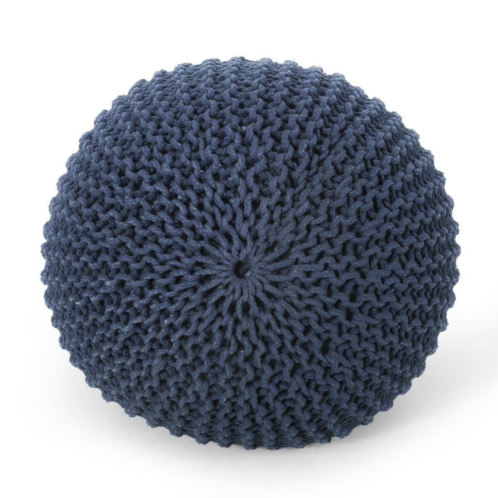 Luma Living Bordeaux Knitted Cotton Round Pouf Ottoman