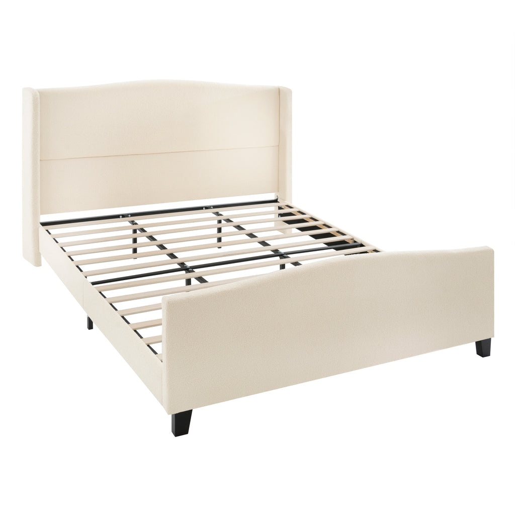 Novara Plush King Bed Frame With Teddy Velvet Upholstery