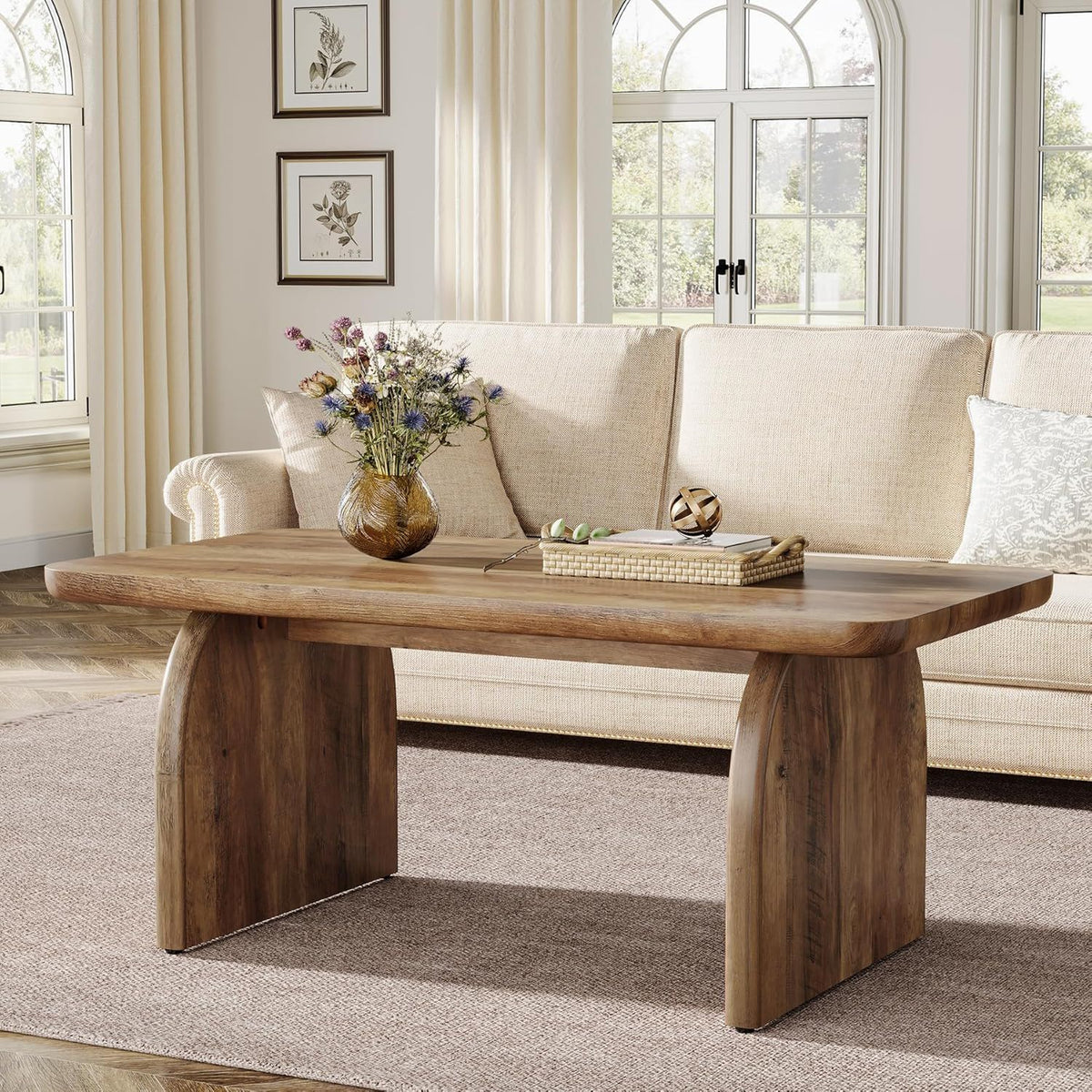 Aura Rectangle Coffee Table Brown H Base Child Safe Rounded Corners