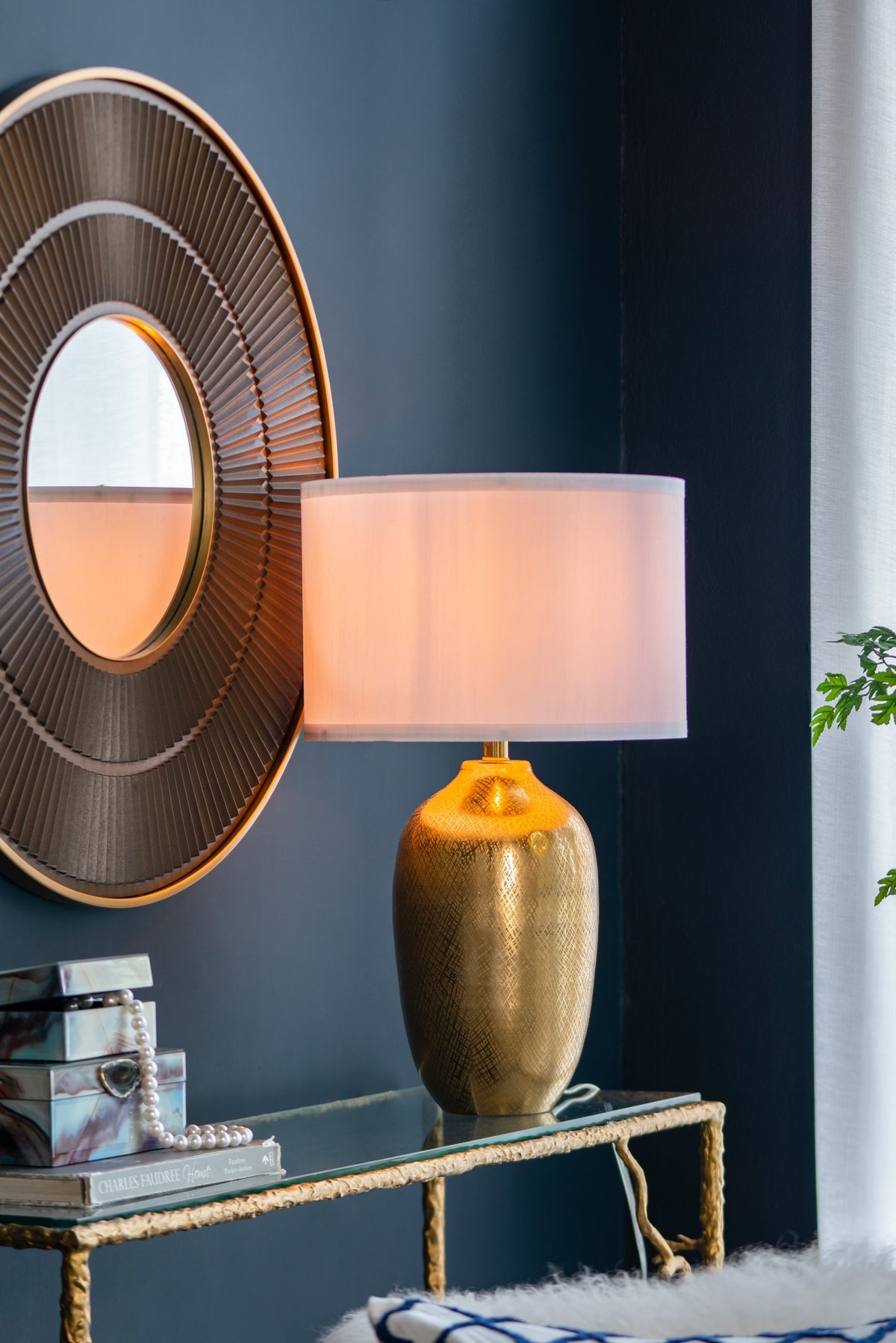 Velura Gold Aluminum Table Lamp With White Fabric Drum Shade