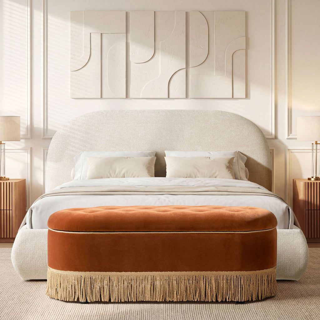 Archie Puffy Upholstered Platform Bed With Arch Headboard