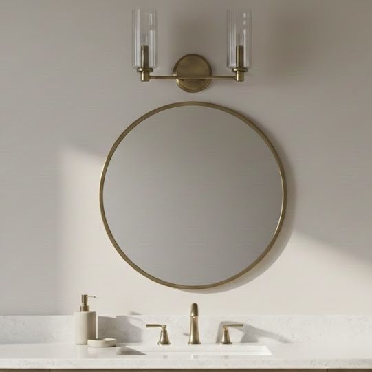 Regal Double Light Vanity In Antique Brass With Clear Ribbed Satin