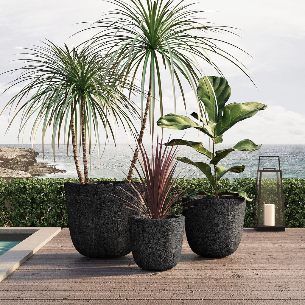 U_STYLE Lightweight MGO Planter With Natural Stone Finish Set of 3