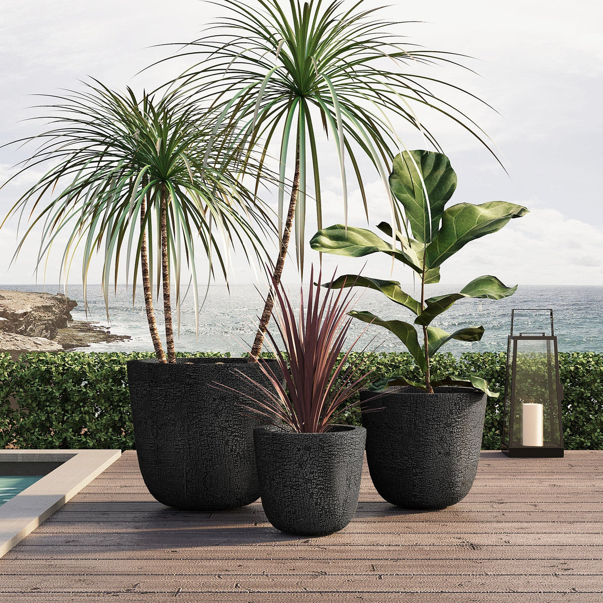 U_STYLE Lightweight MGO Planter With Natural Stone Finish Set of 3