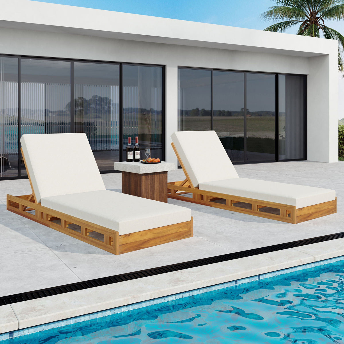 Aura Acacia Lounge Chaise With Water Resistant Cushion, Cream