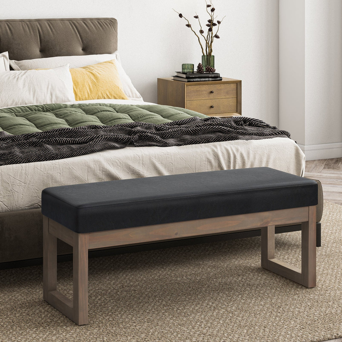 Milltown Solid Wood Large Ottoman Bench Midnight Black