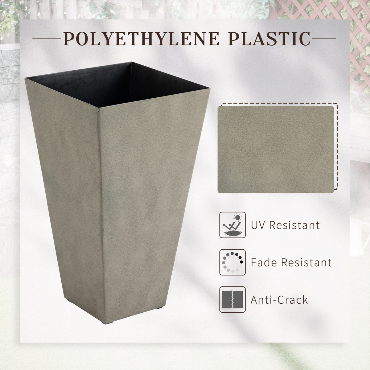 Outsunny Set Of 3 Square Tall Planters With Drainage Gray