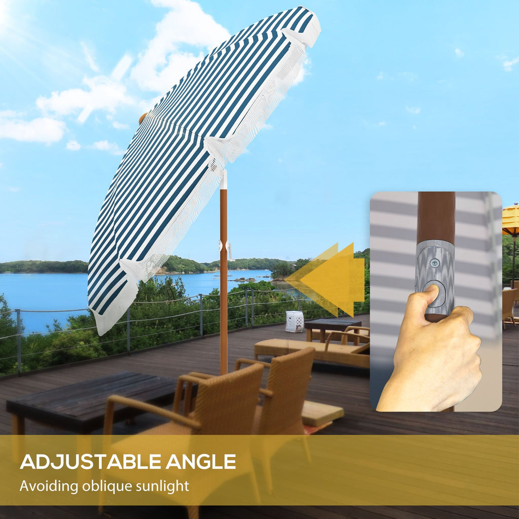 Outsunny 7x7ft Blue Fringe Patio Umbrella With Tilt And Vent