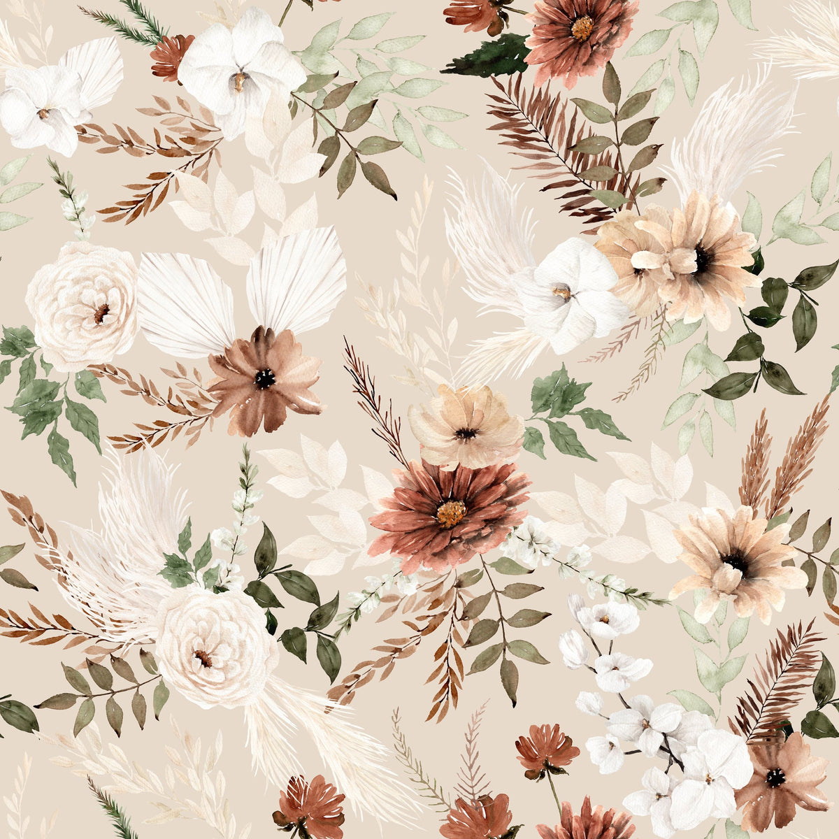 Elara Ana Tan Watercolor Terracotta Botanical Wallpaper