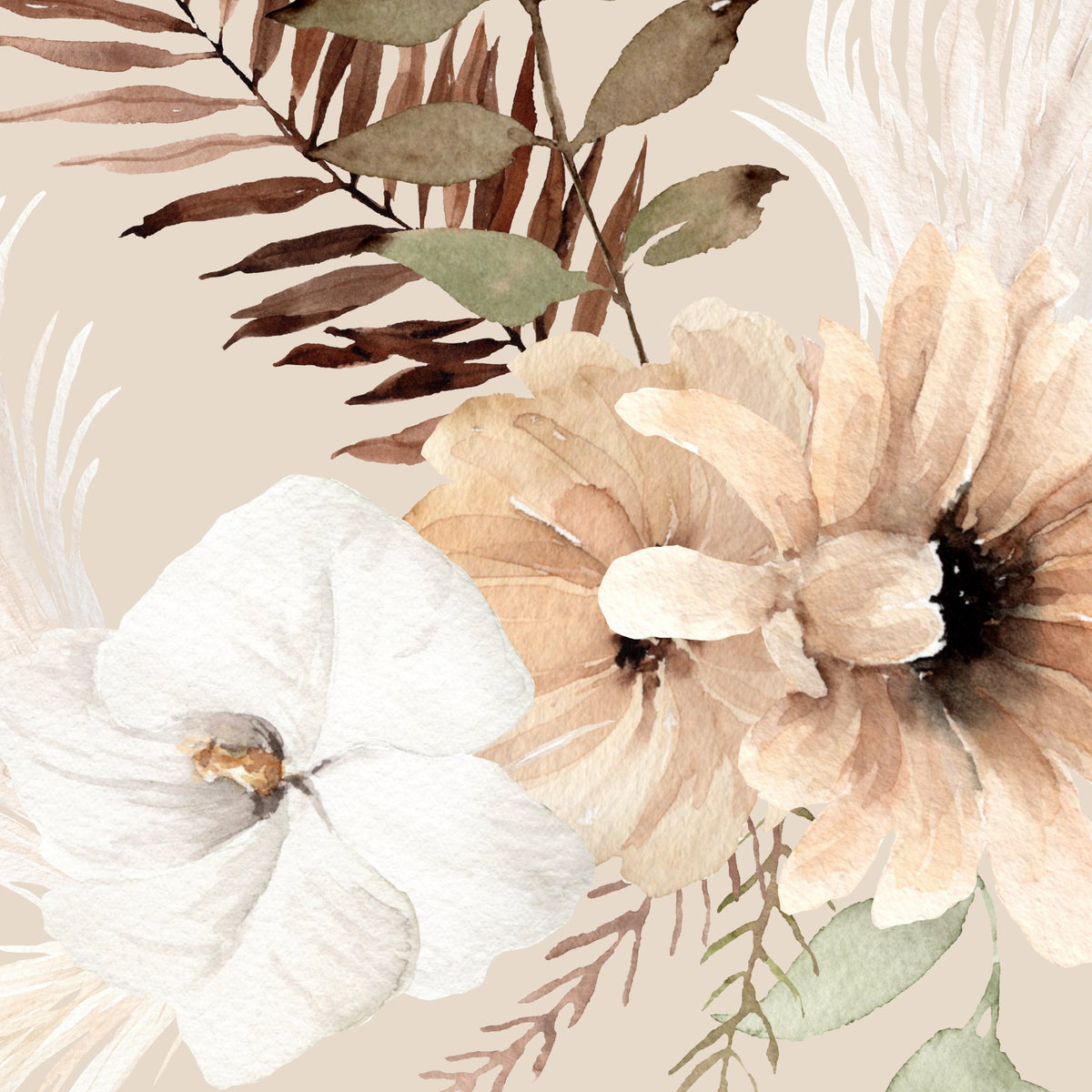 Elara Ana Tan Watercolor Terracotta Botanical Wallpaper