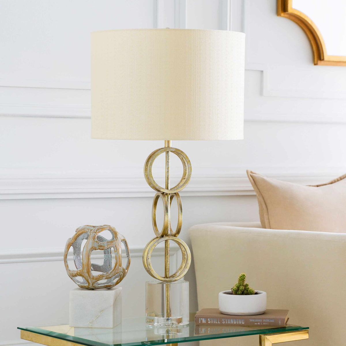 Zell Polished Gold Crystal Table Lamp With Three Way Switch