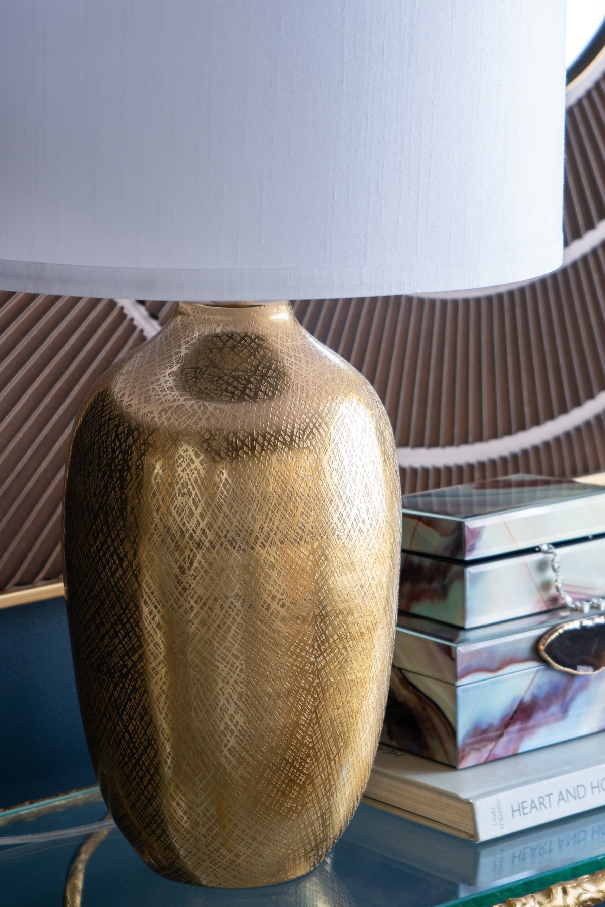 Aurelia Gold Aluminum Table Lamp With White Drum Shade 18X31