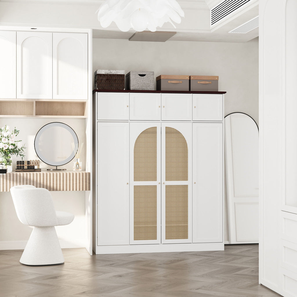 Aether 8-Door Rattan Accent Armoire With Adjustable Shelves