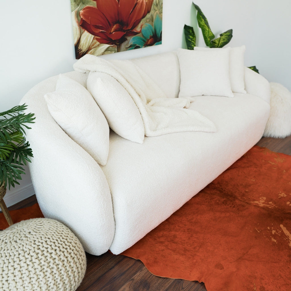 Linden Premium Mid Century Sofa Ivory Boucle Fabric